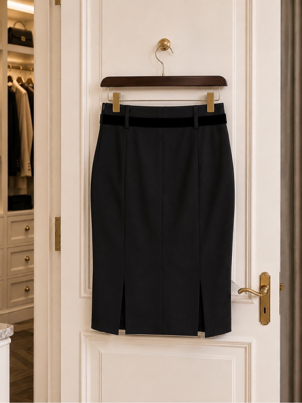 Tom Ford Black Pencil Skirt Velvet Tie Size 10 Quiet Luxury Old Money Designer - Picture 7 of 9